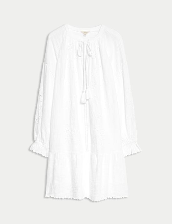 Pure Cotton Embroidered Mini Tiered Dress