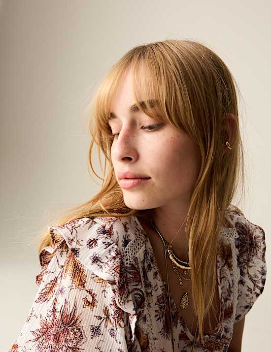 Printed V-Neck Ruffle Lace Insert Mini Dress