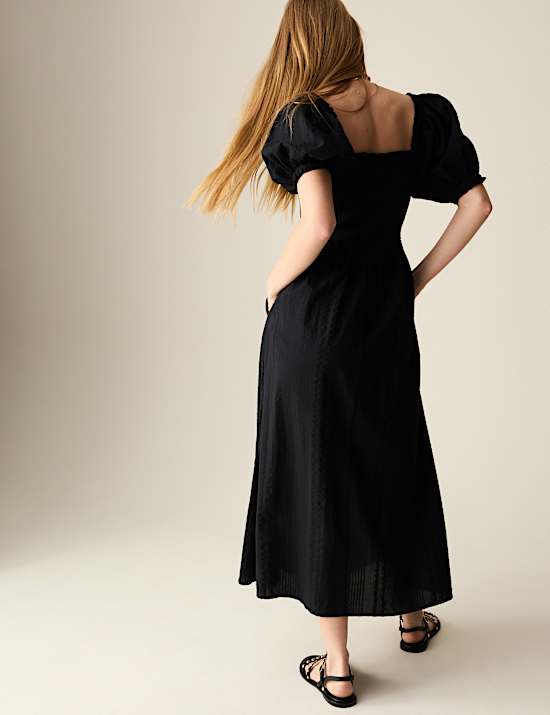 Pure Cotton Square Neck Midaxi Dress