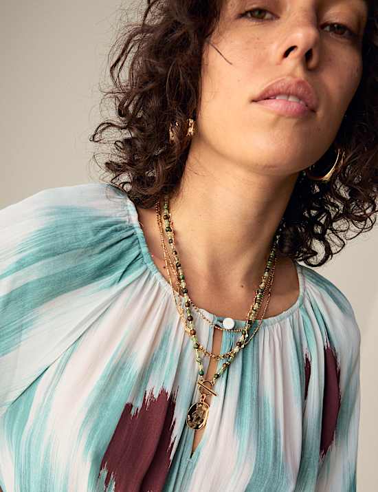 Printed Notch Neck Puff Sleeve Midaxi Waisted Dress