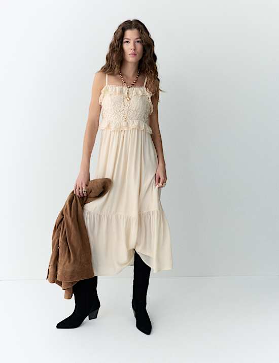 Lace Detail Ruffle Midaxi Cami Dress