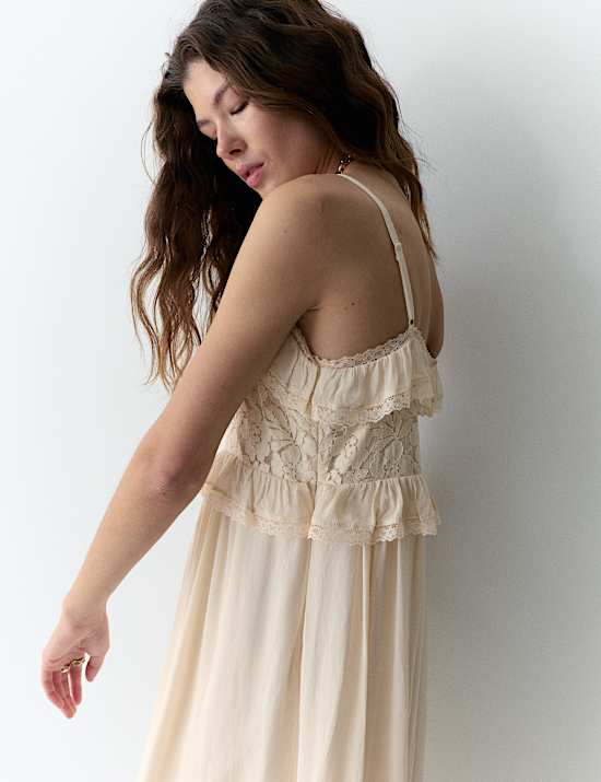Lace Detail Ruffle Midaxi Cami Dress