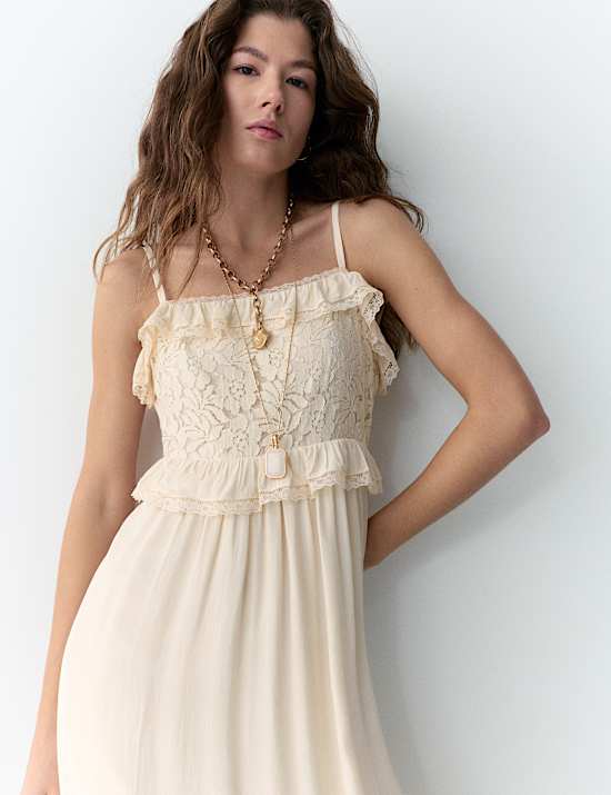 Lace Detail Ruffle Midaxi Cami Dress