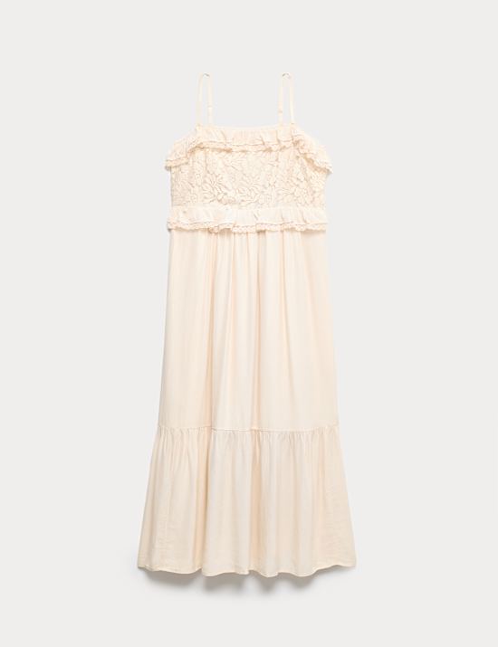 Lace Detail Ruffle Midaxi Cami Dress