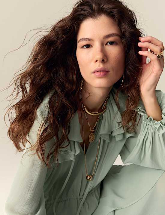 Tie Neck Ruffle Maxi Waisted Dress