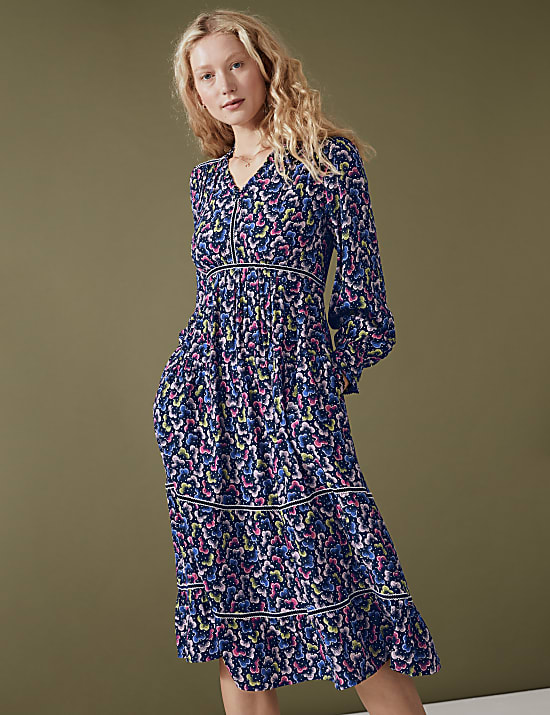 Floral V-Neck Midi Tiered Dress