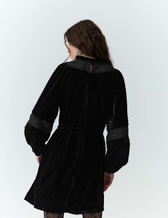 Velvet Embroidered Mini Swing Dress