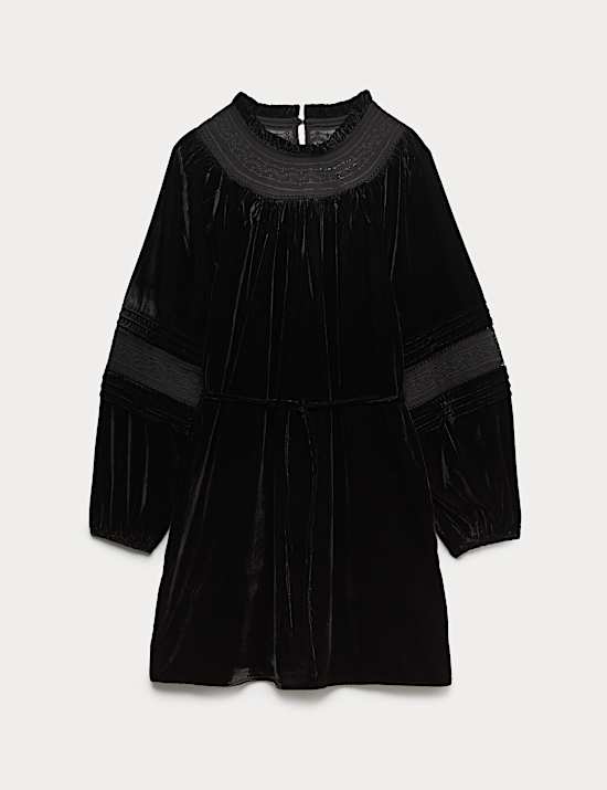 Velvet Embroidered Mini Swing Dress