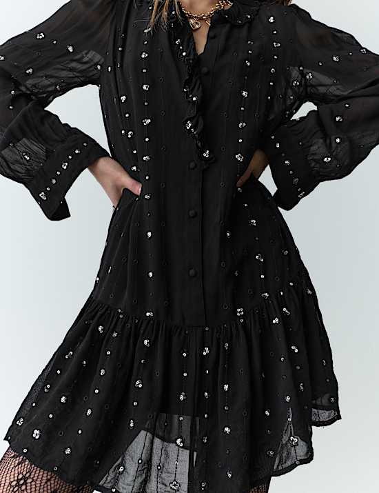 Chiffon Subtle Sequin Mini Tiered Dress