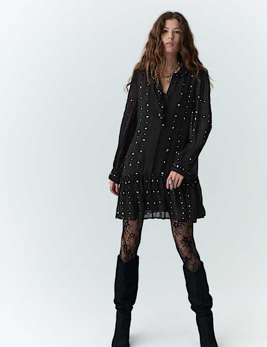 Chiffon Subtle Sequin Mini Tiered Dress