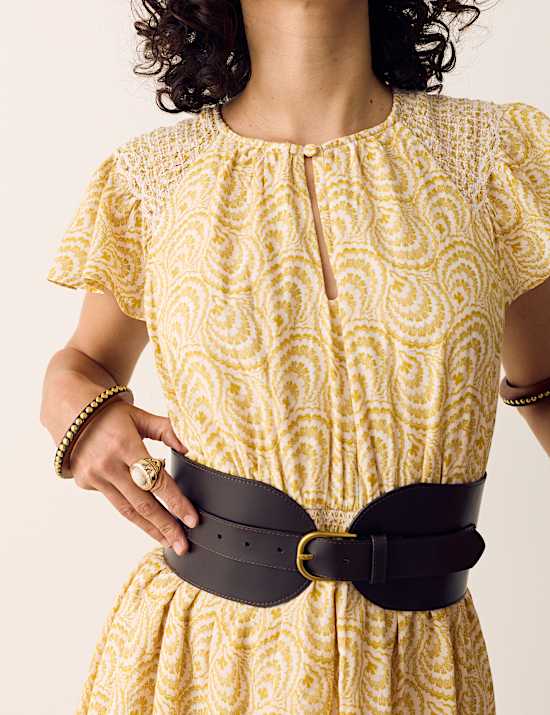 Cotton Rich Printed Midi Waisted Dress