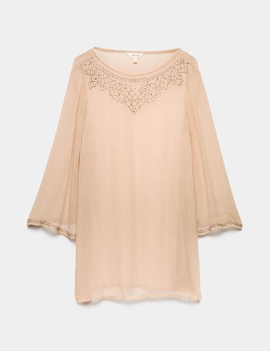 Cupro Beaded Flute Sleeves Tunic