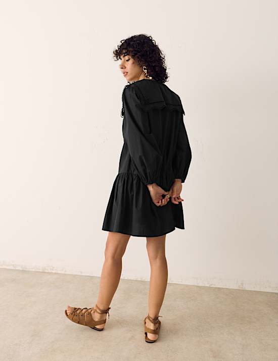 Pure Cotton Broderie Midi Smock Dress