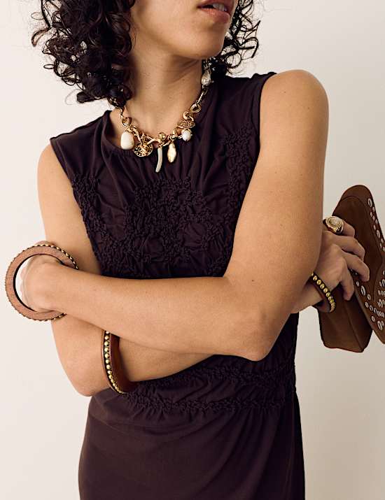 Pure Cotton Jersey Shirred Front Midi Dress