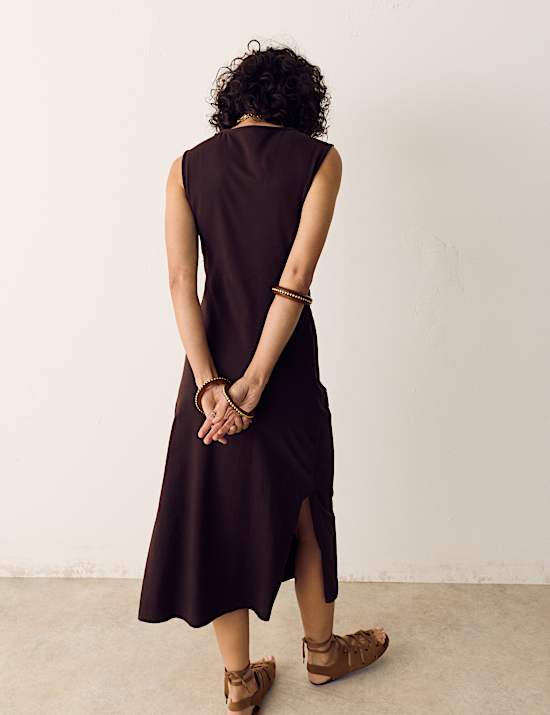 Pure Cotton Jersey Shirred Front Midi Dress