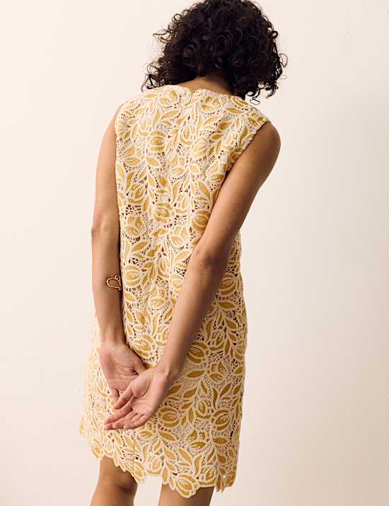 Cotton Blend Crotchet Mini Swing Dress