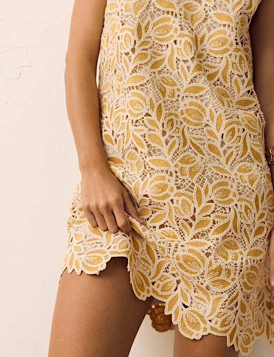 Cotton Blend Crotchet Mini Swing Dress