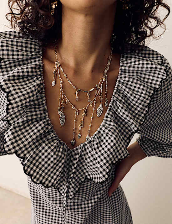 Cotton Rich Gingham Frill Neck Midaxi Dress