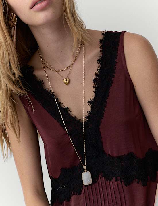 Satin Lace Detail Midi Drop Waist Dress