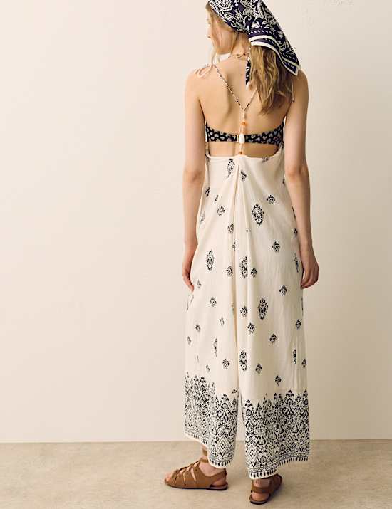 Pure Cotton Printed Strappy Jumpsuit