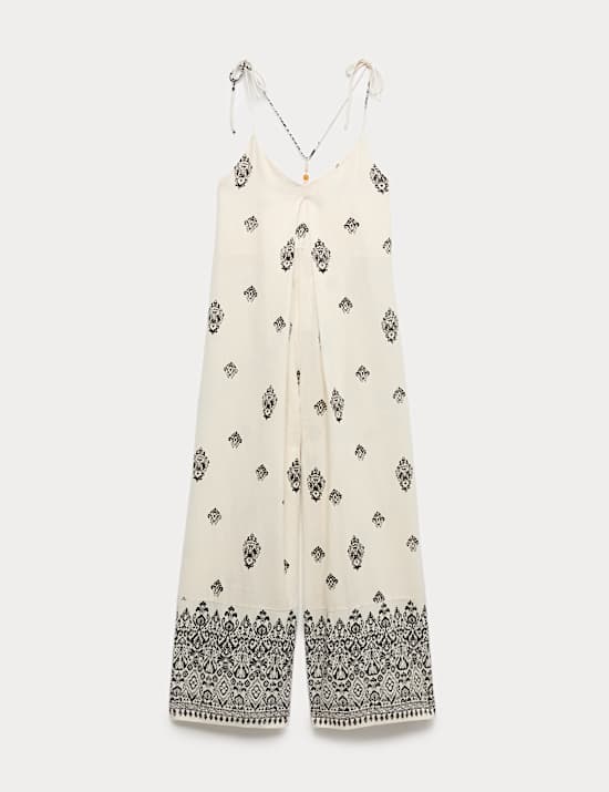 Pure Cotton Printed Strappy Jumpsuit