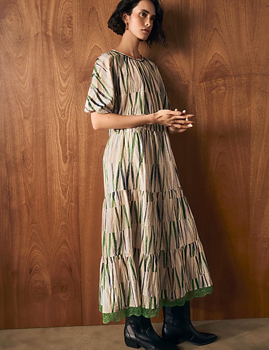 Cotton Rich Printed Midaxi Tiered Dress