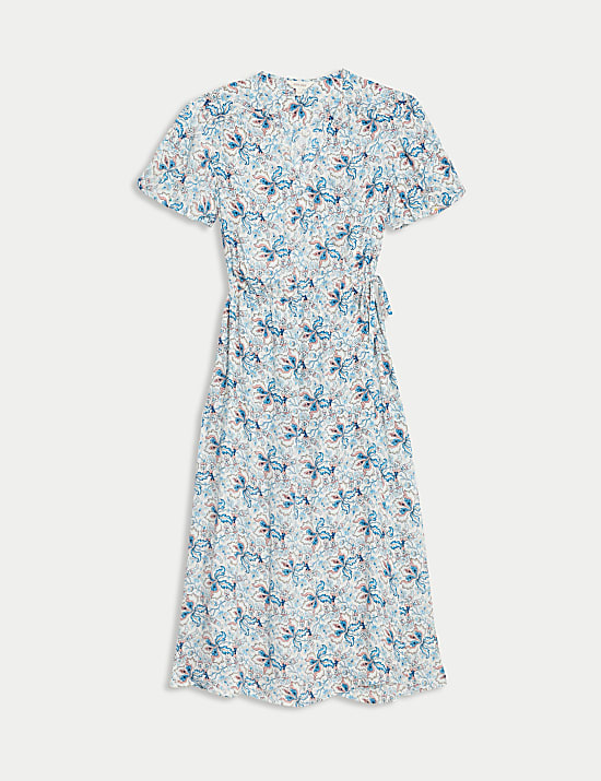 Floral V-Neck Midi Wrap Dress