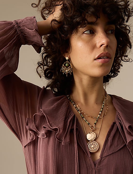 Cupro Ruffle Tie Neck Maxi Waisted Dress