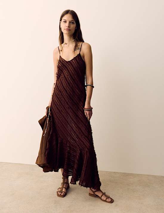 Fond de robe midi jacquard &agrave; d&eacute;collet&eacute; rond