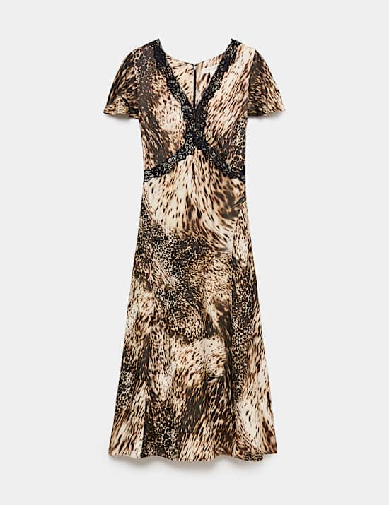 Animal Print Lace Insert Maxi Dress