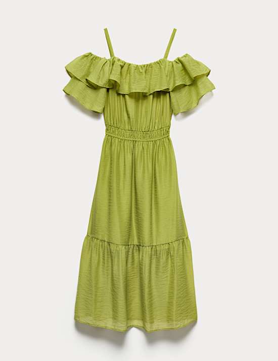 Frill Detail Strappy Midaxi Tiered Dress