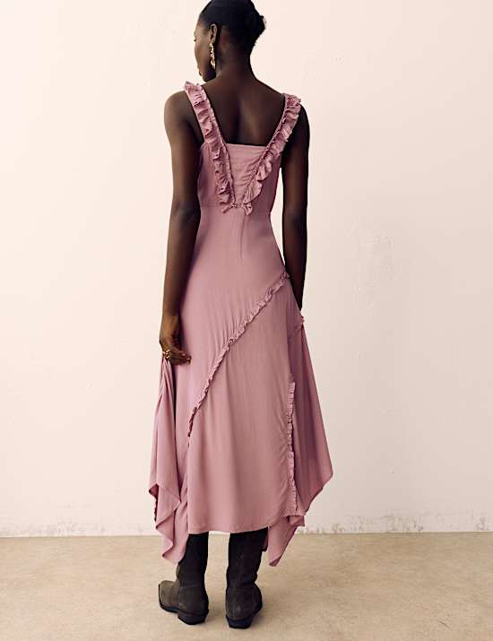 V-Neck Ruffle Detail Maxi Waisted Dress