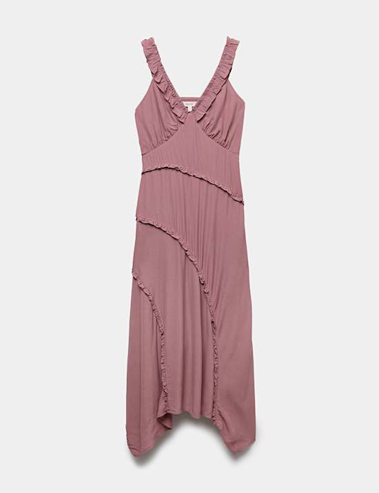 Getailleerde maxi-jurk met V-hals en ruchedetail