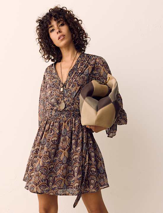 Paisley Floral V Neck Mini Waisted Dress