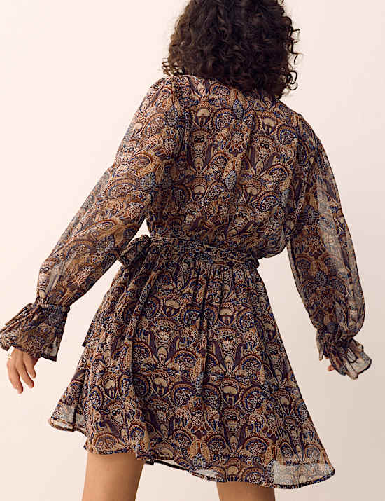 Paisley Floral V Neck Mini Waisted Dress