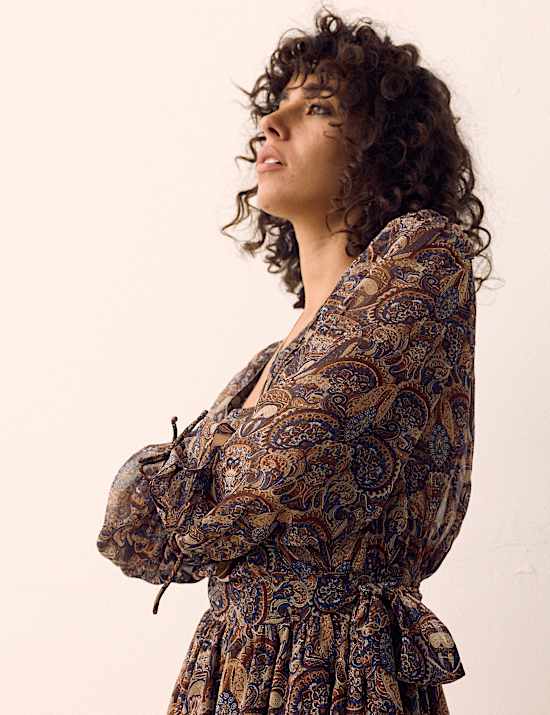 Paisley Floral V Neck Mini Waisted Dress