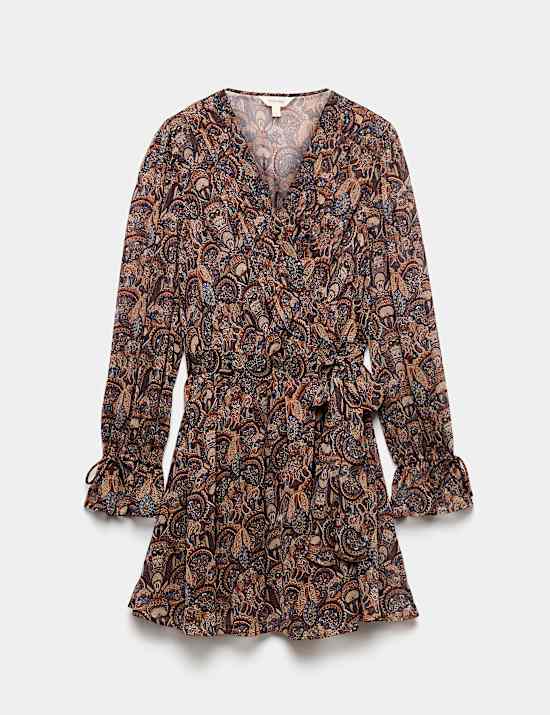Paisley Floral V Neck Mini Waisted Dress