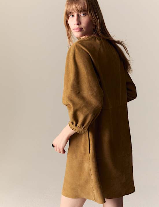 Suede Tie Detail Mini Shift Dress