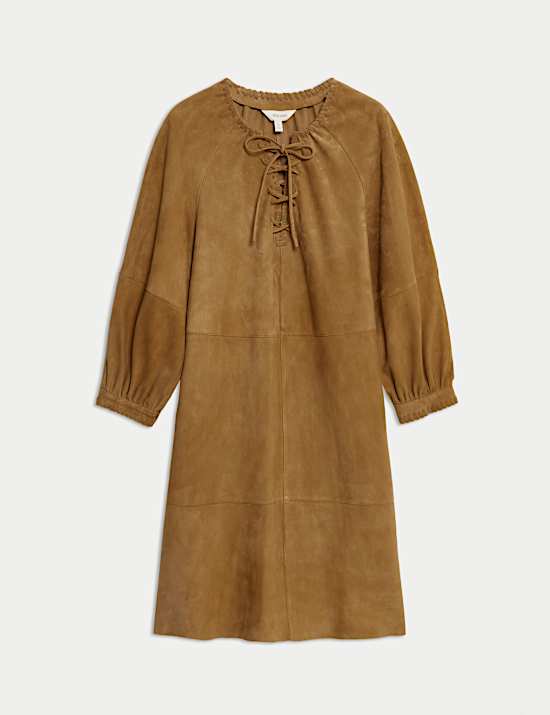Suede Tie Detail Mini Shift Dress