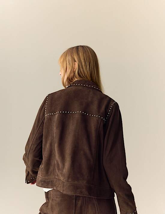 Suede Studded Collared Utility Jacket