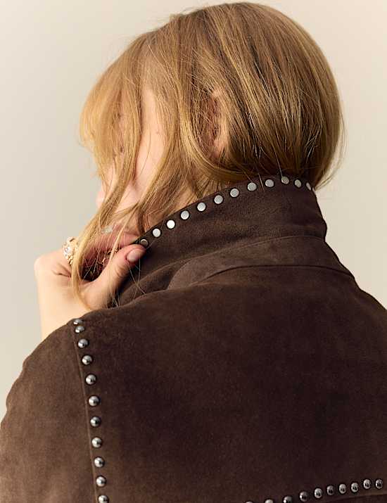 Suede Studded Collared Utility Jacket