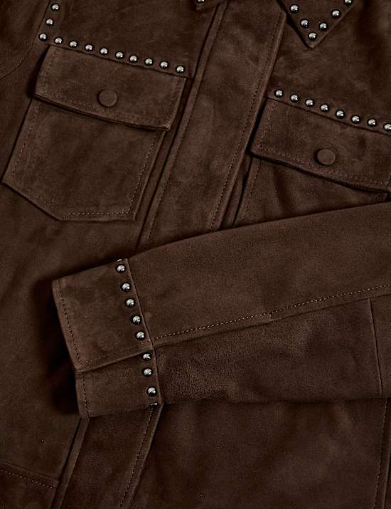 Suede Studded Collared Utility Jacket