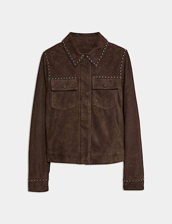 Suede Studded Collared Utility Jacket