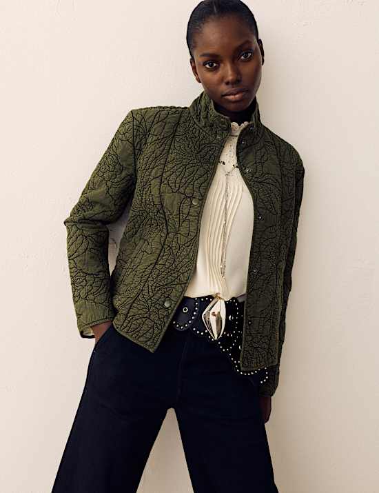 Embroidered Quilted Funnel Neck Jacket