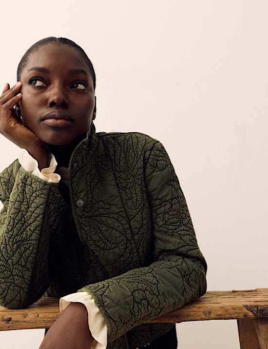 Embroidered Quilted Funnel Neck Jacket