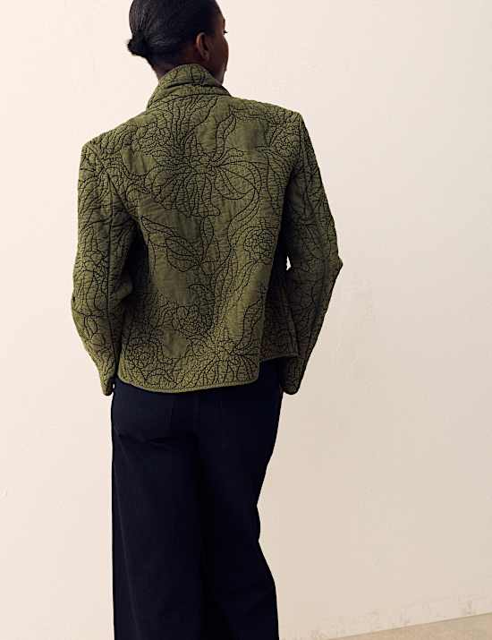 Embroidered Quilted Funnel Neck Jacket