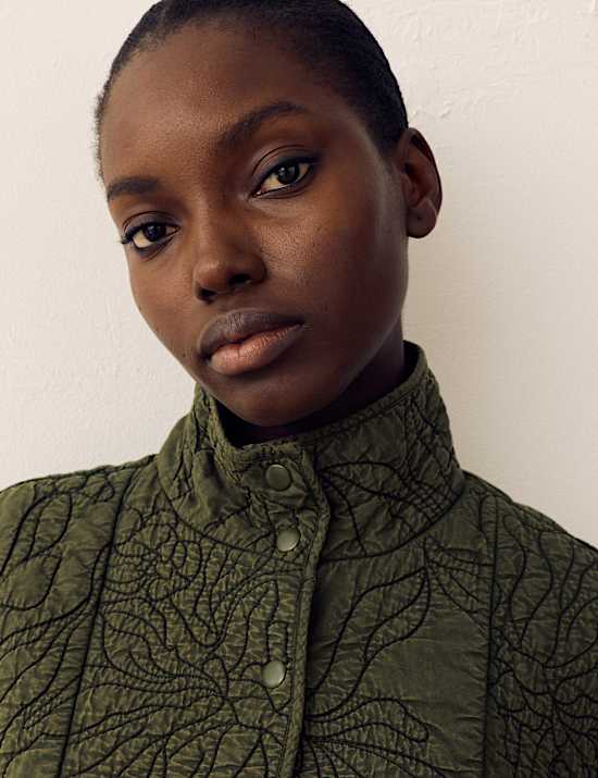 Embroidered Quilted Funnel Neck Jacket