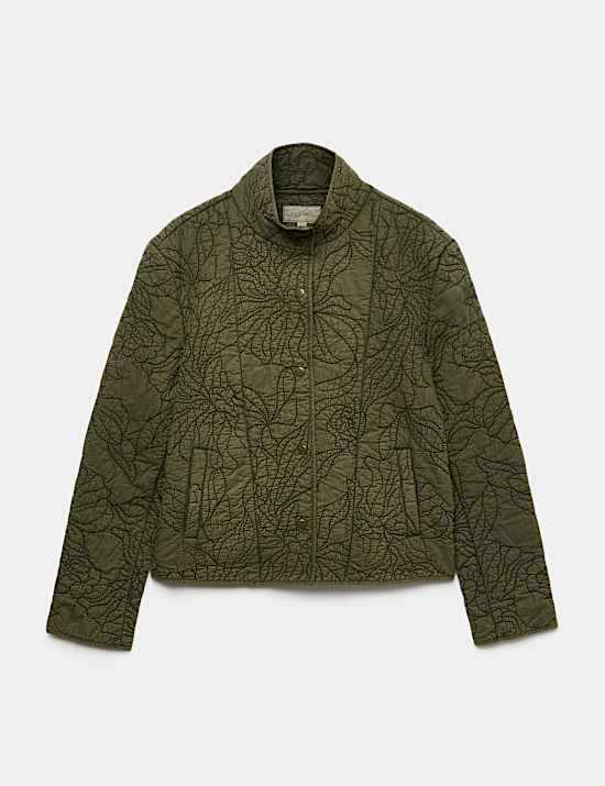 Embroidered Quilted Funnel Neck Jacket