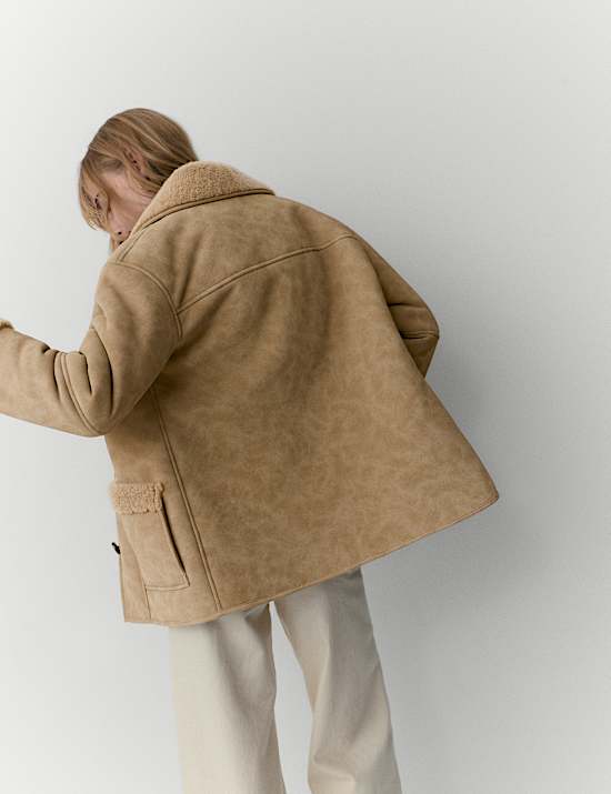 Faux Shearling Button Front Relaxed Jacket