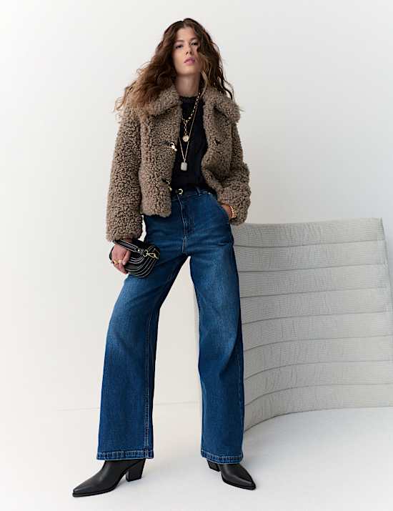 Faux Fur Collared Cropped Coat